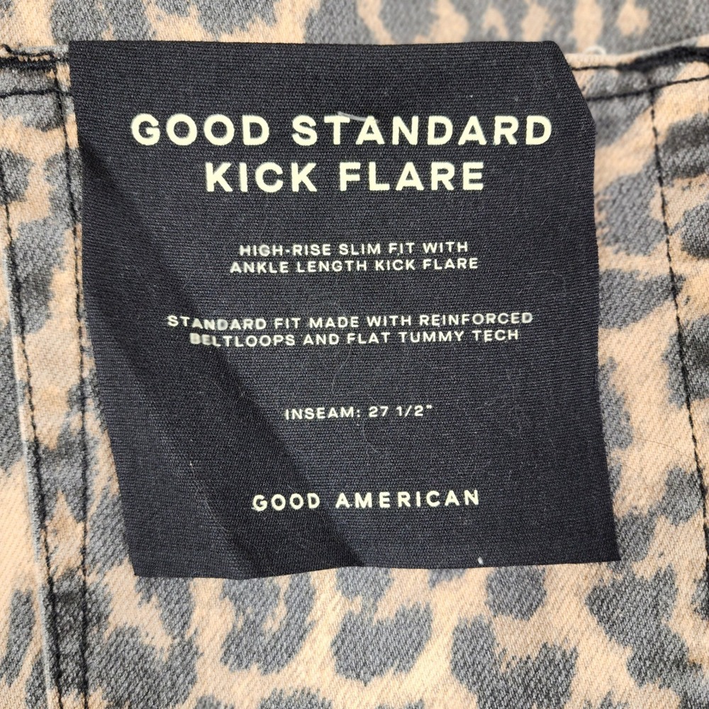 Good American Good Standard Kick Flare Jeans Lucky Leopard High Rise 10/30 - Picture 6 of 15